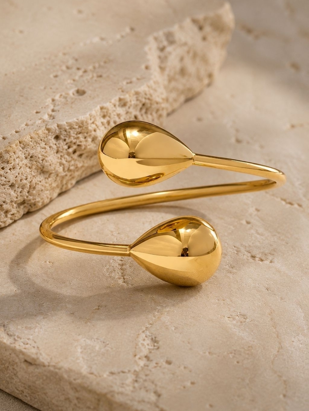 Polished Gold Teardrop Open Cuff Bracelet